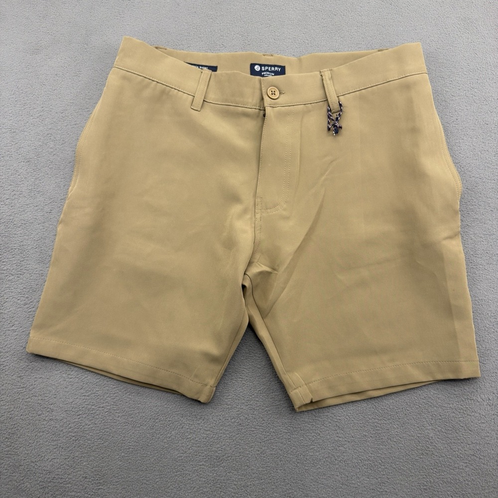 Sperry Performance Tech Shorts Men's 34 Khaki Brown Stretch 8" Inseam NWOT $44
